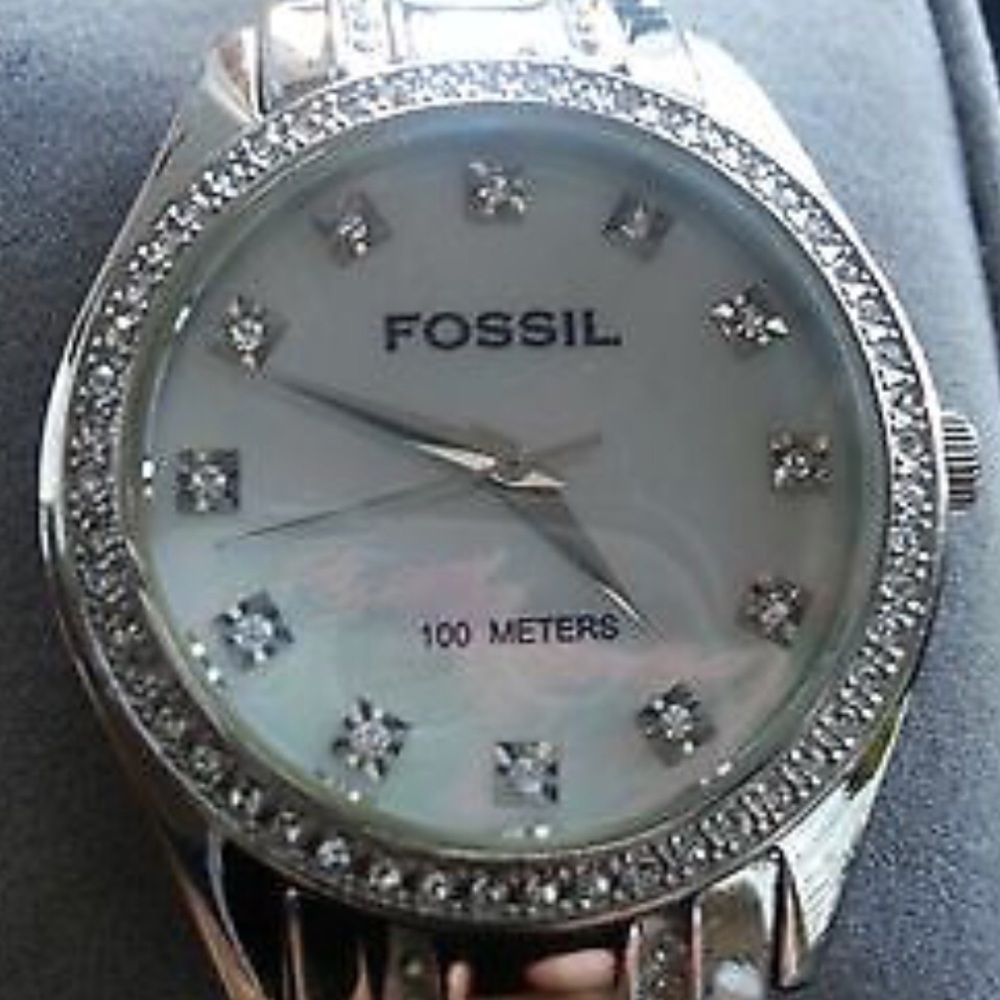 Fossil Blue Women's Silver Tone Steel Band